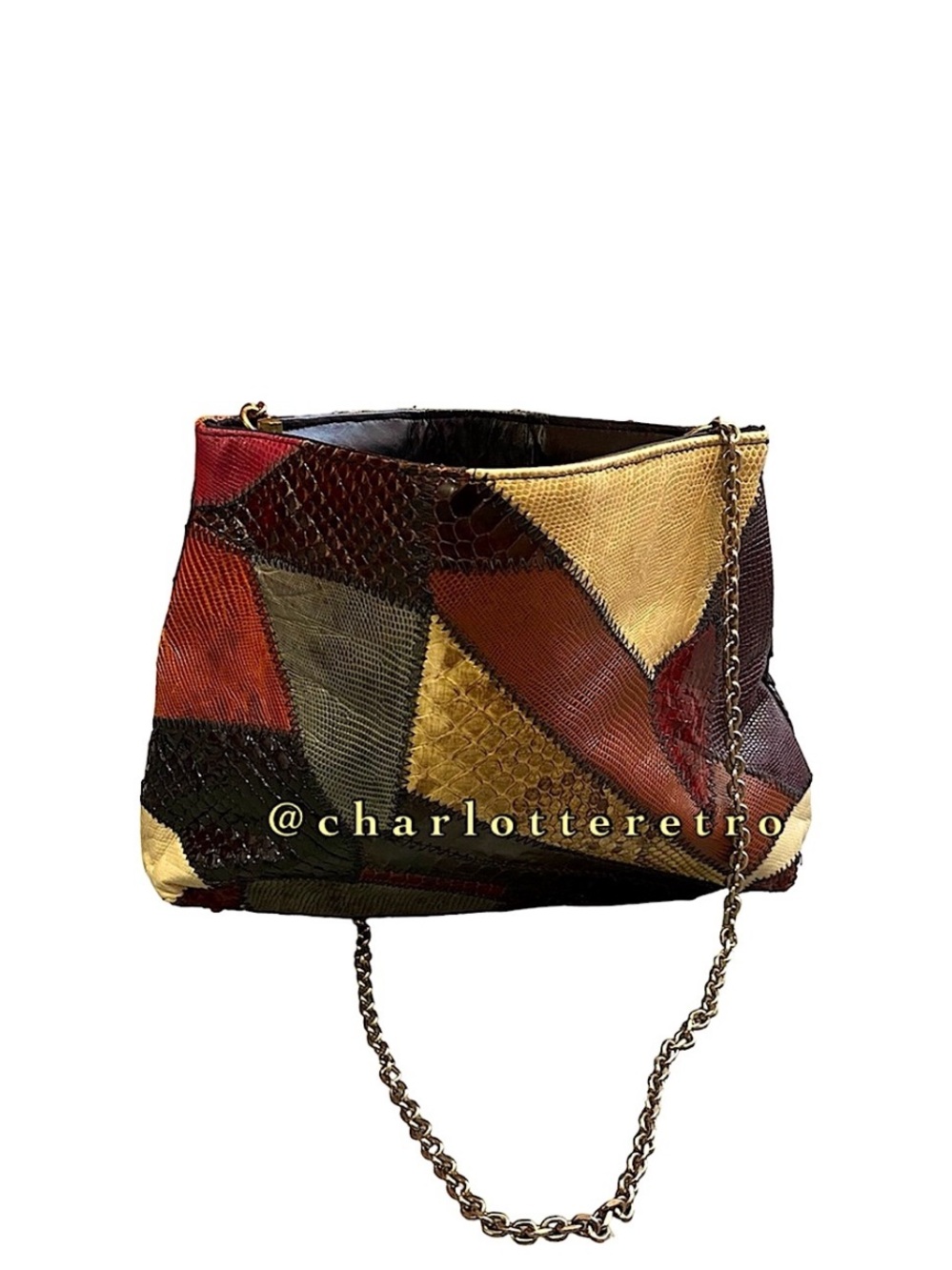 vtg Caprice Original • Patchwork Leather Clutch w Chain